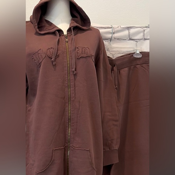 BCBG Maxazria:XL Women Brown Hoodie and Sweatpants Set 100% Cotton - Picture 3 of 13